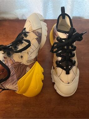 Dior d Connect Cream and Black Sneakers with Yellow Accent